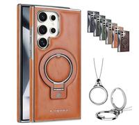 Luxury Leather Invisible Stand Case for Samsung S25/S24/S23 Ultra Plus, Shockproof Scratch Resistant, Slim Fit Protective Cover with Strong Magnet (for S23Ultra,Brown)