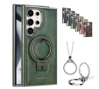 Luxury Leather Invisible Stand Case for Samsung S25/S24/S23 Ultra Plus, Shockproof Scratch Resistant, Slim Fit Protective Cover with Strong Magnet (for S25Ultra,Green)