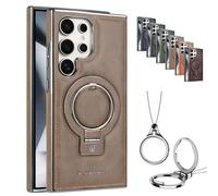 Luxury Leather Invisible Stand Case for Samsung S25/S24/S23 Ultra Plus, Shockproof Scratch Resistant, Slim Fit Protective Cover with Strong Magnet (for S25Ultra,Gray)