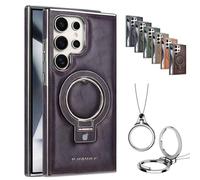 Luxury Leather Invisible Stand Case for Samsung S25/S24/S23 Ultra Plus, Shockproof Scratch Resistant, Slim Fit Protective Cover with Strong Magnet (for S23,Purple)