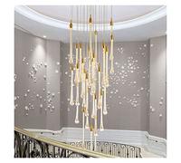 Luxury Modern Crystal Chandelier Compatible with Staircase Large Gold Drop Design Led Cristal Lamp Long Villa Lobby Hanging Lighting Fixture (Color : 49lights) (28lights(spiral))