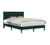 Luxury Velvet Upholstered Bed Frame Dark Green 140x190 cm with Fixed Slatted Base, Modern Minimalist Platform Bed for Living Room Bedroom, Easy Clean Durable Plywood Construction, Box Spring Needed