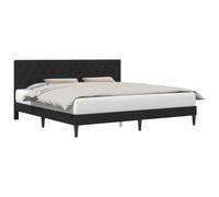 Luxury Velvet Upholstered Bed Frame with Headboard King Size 200x200 cm Black Solid Wood Platform Bed with Slatted Base Support Modern Minimalist Design for Bedroom Hotel Home Box Spring Needed