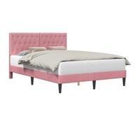 Luxury Velvet Upholstered Bed Frame with Headboard Pink 140x190 cm Tufted Platform Bedstead for Modern Bedroom, Minimalist Design, Easy Cleaning, Sturdy Plywood Construction, No Box Spring Needed