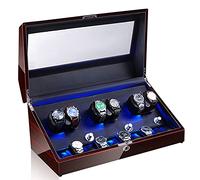 Luxury Wooden Watch Winder for 6 Watches + 10 Storages Large Capacity Watches Display Box with LED Lights Super Quiet Motor Fit Lady And Man Watches Leather 02 (Leather 06)