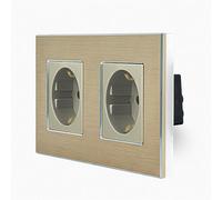 Luxus-Time Presa a 2 prese in doppio design telaio in alluminio per la presa da incasso DE, doppia presa Schuko in oro LXBA2-13-71-13