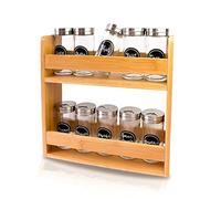 luXva® Portaspezie in bambù per parete o da appoggio, portaspezie da cucina con 2 grandi ripiani, 28 x 28 x 8 cm, organizer da cucina per la conservazione di barattoli di spezie ed erbe
