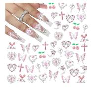Luxvara 24 Pezzi Ciondoli per Unghie, Ciondoli per Unghie 3D, Charm in Metallo Rosa con Forme di Cuore Farfalle Croci Fiori, Decorazioni Unghies per Nail Art Fai-da-Te, Decorazioni e Manicure