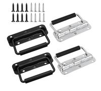 Luxvara 4 Pezzi Maniglie Pieghevoli a Molla, Maniglies Pieghevole con Impugnatura in Gomma, Maniglia Degli Attrezzi per Cassette, Scatole, Armadi, Porte Finestre, Nero e Argento, 100 x 70 mm