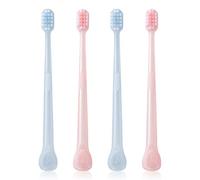 Luxvara 4 Pezzi Spazzolino Denti, Spazzolino Manuale con Pulisci Lingua, Spazzolinos Setole Ultra Morbide Puliscilingua, Pulizia del Raschietto per Lingua 2 in 1 con Spazzola, Blu/Rosa