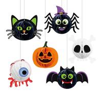 Luxvara 6 Pezzi Decorazione Forma Alveare Halloween, Zucche Ragni Pipistrelli Scheletro Paura Carta Pendente, Decorazioni per Feste di Halloween da Appendere a Finestre, Alberi, Soffitti e Pareti