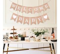 Luxvara Ghirlanda di Juta Welcome Baby, Striscione Benvenuto Neonato, Welcome Baby Banner Vintage in Lino con Sacchetti di Velluto, Striscione Decorativo in Iuta per Feste, Ricevimenti, Baby Shower