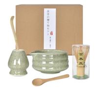 Luxvara Matcha Kit Japanese Tea Set (5 Pezzi) Matcha Bowl con Beccuccio, Frusta, Whisk Holde, Scoop, Paletta di Bambù, per la Preparazione del tè Cerimonia del tè Tradizionale Giapponese, Verde