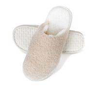 Luxvara Pantofole Donna Uomo Antiscivolo, Peluche Materiale Comode leggere e Calde Slippers per Interni Pantofole Ospiti Lavabili Autunno Inverno Ciabatte per Hotel Casa Spa, Beige, 38-39 EU