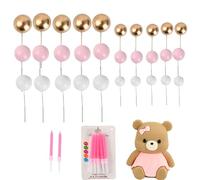 Luxvara Set 31 Pezzi Decorazione Torta Orsacchiotto, Decorazioni Torta Orso Rosa, Simpatico Orso Addobbi per Tortas con Palline e Candeles, per Baby Shower, Battesimo e Festa di Compleanno