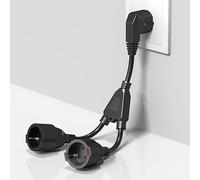 Luxvista Doppia Spina per Presa 2-Slot Presa Multipla con Cavo Flessibile 2 in 1 Schuko Cavo di Estensione Breve IP20 Grado di Protezione per Interni ed Esterni, 16A/250V/4000W, Nero