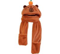 Luxylei 3 in 1 Simpatico Cappello Capibara Sciarpa Guanti Set Caldo Capibara Peluche Sciarpa con Cappuccio Berretto Berretto Regalo Invernale Perfetto per Le Donne Ragazze