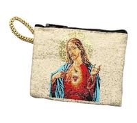 Luxylei Borsa per Rosario con Ricamo Cattolico della Misericordia di Gesù Cristo, Portamonete per, Porta Rosario, Rosari Sfusi, Porta Collana di Perline Uomo