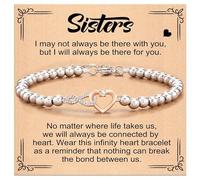 LUXYSODE Braccialetto da donna in argento con perline infinito e biglietti da donna, regolabile, idea regalo, Grande, Metallo, Nessuna pietra preziosa