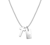 LUXYSODE Collana con ciondolo a forma di croce, in argento S925, con ciondolo a forma di mini lettera quadrata, regalo di compleanno per donne, gioiello religioso per battesimo cristiano, Grande