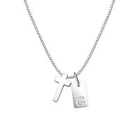 LUXYSODE Collana con ciondolo a forma di croce, in argento S925, con ciondolo a forma di mini lettera quadrata, regalo di compleanno per donne, gioiello religioso per battesimo cristiano, Grande