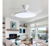Luyaim 107CM Design Moderno Bianco Plafoniera Con Ventilatore Da Soffitto Pale Retrattili Motore DC 6 Velocità Lampadari Da Soffitto Con Ventilatore Silenzioso Per Cameretta/soggiorno-B