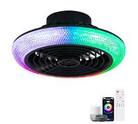 Luyaim Lampada A Soffitto Con Ventilatore RGB E Luce Regolabile | Design Moderno 40CM Per Soggiorno E Camera Da Letto-16 Milioni Di Colori, Motore DC Silenzioso Con Alexa Google Home-Black