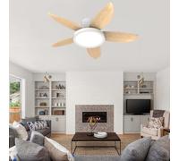 Luyaim Moderna Lampadario Ventilatore Con Telecomando Bambini Plafoniera Con Ventilatore Integrato Silenzioso LED Dimmerabile DC Reversibile 6 Velocità Per Cameretta Soggiorno-White Wood Grain-88CM