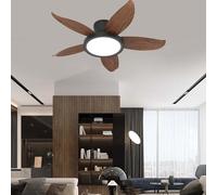 Luyaim Moderna Lampadario Ventilatore Con Telecomando Bambini Plafoniera Con Ventilatore Integrato Silenzioso LED Dimmerabile DC Reversibile 6 Velocità Per Cameretta Soggiorno-Brown Wood Grain-88CM