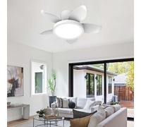Luyaim Moderna Lampadario Ventilatore Con Telecomando Bambini Plafoniera Con Ventilatore Integrato Silenzioso LED Dimmerabile DC Reversibile 6 Velocità Per Camera Da Letto Soggiorno-White-65CM