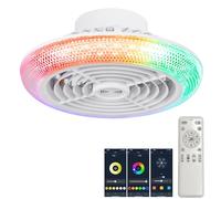 Luyaim Piccolo RGB Plafoniera Con Ventilatore Integrato - Luci RGB Compatibile Con Alexa Google Home, Altoparlante Bluetooth, 6 Velocità E Telecomando Lampadari Ventola Per Bambini Cameretta-White-A