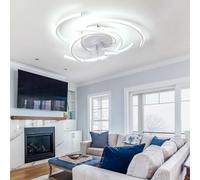 Luyaim Silenzioso Lampadario Ventilatore Con Telecomando LED Dimmerabile Plafoniera Con Ventilatore Reversibile 6 Velocità Motore DC Per Camera Da Letto Soggiorno Lampadari Ventola-White