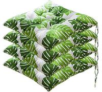 LUYAJYI Set di 4 Cuscini per Sedile da Pranzo Cuscino per Sedia con Lacci Cuscino per Sedile in Cotone Imbottito Cuscini per Sedili Quadrati per Cucina Pranzo Giardino Ufficio Auto (Foglia Verde)