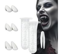 LUYANFX 3 Paia Halloween Denti da Vampiro Halloween Canini da Vampiro con 2 Tubo Adesivo per Pellet di Denti, Puntelli di Cosplay Halloween Costume da Festa per Bambini e Adulti (D)