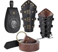 LUYANFX 3 Pezzi Costume Medievale Accessori Set, Costume Rinascimentale Vichinga Accessori, Set Vichinga Medievale Uomo Donne, Medievali Parapolso Cinture Borse, per Halloween Carnaval Cosplay (Nero)