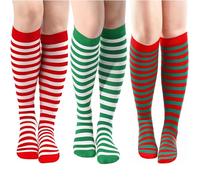 LUYANFX Calze a Righe Bianche e Rosse, Calzini Elfo Donna Calze Sopra Ginocchio, Collant a Righe Sopra il Ginocchio per Donna, per Cosplay Gotico Festa di Natale (B)