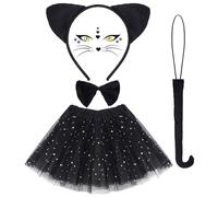 LUYANFX Costume Gatto Nero Bambina, 5 Pezzi Set con Cerchietto Orecchie da Gatto, Coda, Papillon, Tutù e Adesivi per il Viso, Accessori Costume per Ragazze Donna Carnevale, Halloween, Cosplay (A)