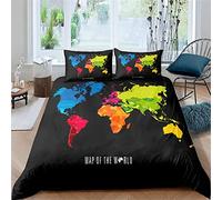 LUYAPOND Copripiumino Singolo 155x220 Mappa Del Mondo Colorata, Set di Biancheria da Letto in Microfibra, 1 Copri Piumino 155x220 cm + 2 Federe 50x80 cm