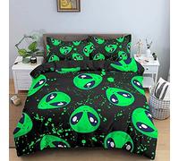 LUYAPOND Copripiumino Una Piazza e Mezza Alieno Verde, Set di Biancheria da Letto in Microfibra, 1 Copri Piumino 200x200 cm + 2 Federe 50x80 cm
