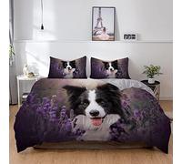 LUYAPOND Copripiumino Una Piazza e Mezza Border Collie, Set di Biancheria da Letto in Microfibra, 1 Copri Piumino 200x200 cm + 2 Federe 50x80 cm