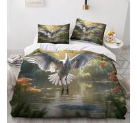 LUYAPOND Copripiumino Una Piazza e Mezza Gru Bianca, Lago Acqua Set Copripiumini, Set di Biancheria da Letto in Microfibra, 1 CopriPiumino 200x200 cm + 2 Federe 50x80 cm