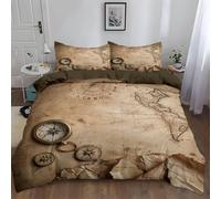 LUYAPOND Copripiumino Una Piazza e Mezza Retro, Esplorazione Marittima Set Copripiumini, Set di Biancheria da Letto in Microfibra, 1 CopriPiumino 200x200 cm + 2 Federe 50x80 cm