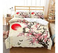 LUYAPOND Copripiumino Una Piazza e Mezza Stile Giapponese, Fiore Di Ciliegio Set Copripiumini, Set di Biancheria da Letto in Microfibra, 1 CopriPiumino 200x200 cm + 2 Federe 50x80 cm