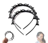 LUYJWZN Butterfly Clip Headband For Women, Curly Hair Clip Headband Weave Bangs Set, Headbands Bangs Professional Weave Toothed For Women Hair Hairstyle Plait (Black 2pcs, One size)