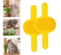 LUYJWZN Silicone Grooming Strap Pad for Cats, 2-in-1 Cat Self Groomer, Adjustable Silicone Pet Grooming Tool, Soft Pet Face Scratcher Rubber Massager for Cats & Dogs (2pcs-Yeelow)