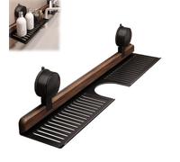 LUYJWZN Walnut Suction Cup Bathroom Shelf, Walnut Bathroom Kitchen Suction Cup Shelf, Wall Mounted No Drilling Storage Shelfs Basket, Faucet Organizer Rack for Bath room (Black-40cm)
