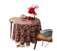 LUYSGBXR Christmas Red Buffalo Plaid Round Tablecloth Checkered Cotton Linen Autumn Table Covers For Kitchen Dining Room Home Decorations(Tassel brown,140x140cm rectangle)