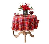 LUYSGBXR Christmas Red Buffalo Plaid Round Tablecloth Checkered Cotton Linen Autumn Table Covers For Kitchen Dining Room Home Decorations(Tassel red colorful,140x300cm rectangle)