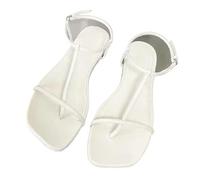 LUYSGBXR Sandali da donna con pizzo quadrato sandali estivi per le donne infradito Square Toe sandali da spiaggia scarpe da donna sandali piatti donna, bianco, 38 EU