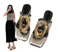 LUYSGBXR Sandali Da Donna Con Punta Quadrata Ciabatte da donna, infradito, casual, da spiaggia, da esterno, da donna(Silver,38)